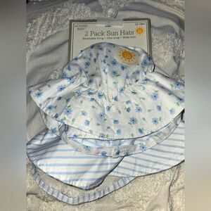 Modern Bavy 2 Pack Blue Floral & Striped Sun Hats UPF 50